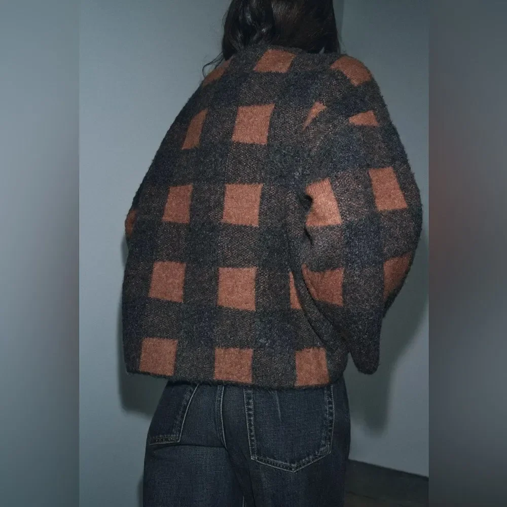 ZARA PLAID JACKET CARDIGAN - Picture 6 of 7